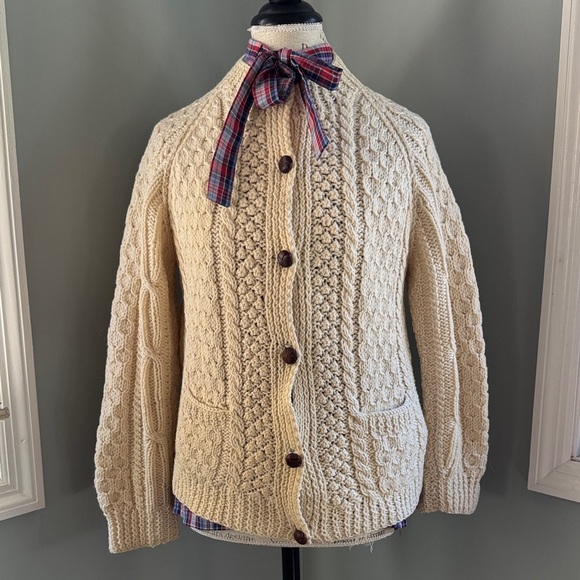 Donegal Tradition vintage Irish fisherman sweater soft wool leather buttons Med - Picture 2 of 15